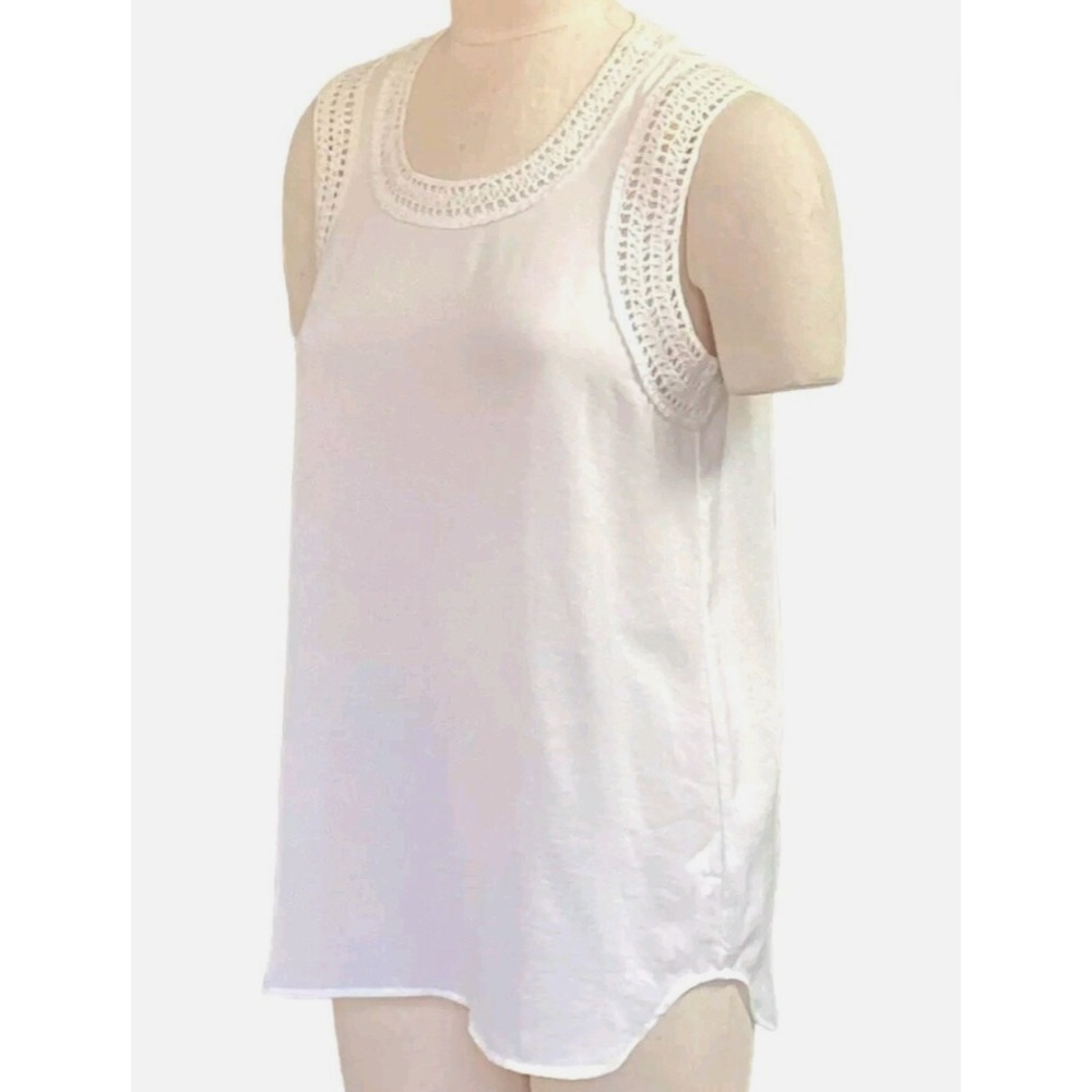 CABI 5042 MARISA White Silky Tank Top w/IVORY CROCHET TRIM Breezy Flowy SZ S